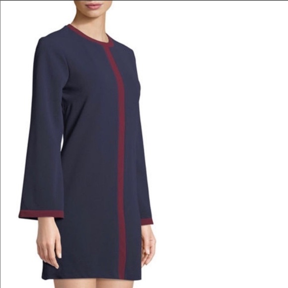 Alexia Admor Flare Sleeve Contrast Seam Sheath Dress Navy Burgundy Size XS - Picture 4 of 8